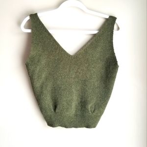 Fab'rik Olive Green Knitted Sleeveless Crop  Top size S